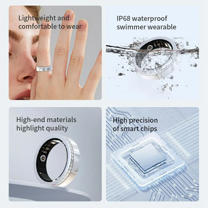 V8 Rhinestone Decor Sleep Heart Rate Health Monitoring Smart Ring with Charging Case - Silver / Size 7 - 2