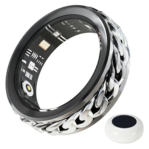 V5 Rotation Decompression Health Monitoring Multi-Function Smart Ring with Charging Case - Black / Size 12 - 1
