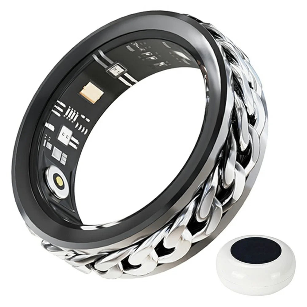 V5 Rotation Decompression Health Monitoring Multi-Function Smart Ring with Charging Case - Black / Size 12 - 1