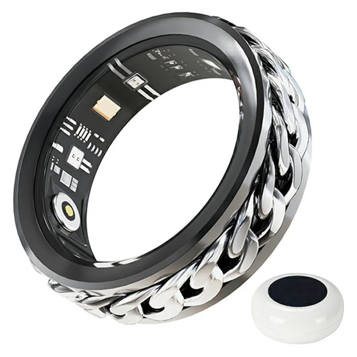 V5 Rotation Decompression Health Monitoring Multi-Function Smart Ring with Charging Case - Black / Size 12 - 1