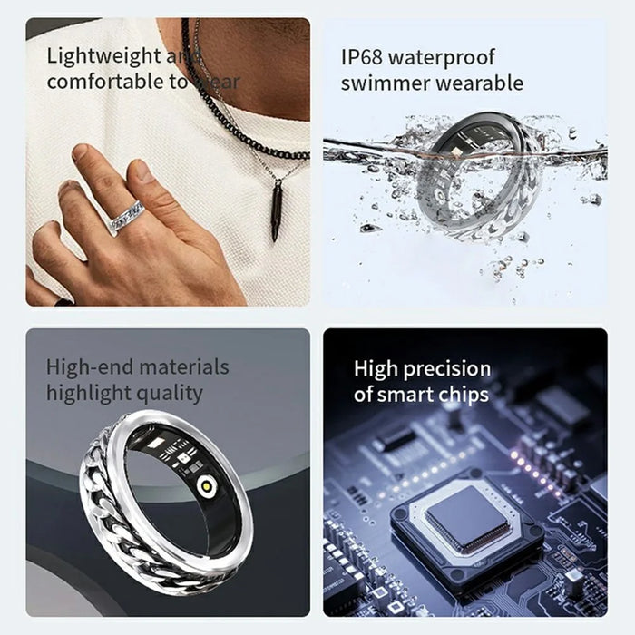 V5 Rotation Decompression Health Monitoring Multi-Function Smart Ring with Charging Case - Black / Size 12 - 3