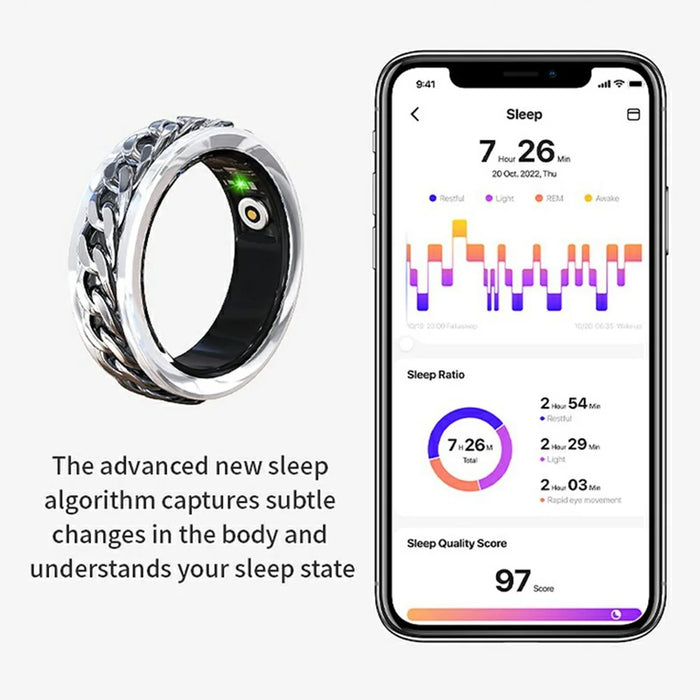 V5 Rotation Decompression Health Monitoring Multi-Function Smart Ring with Charging Case - Black / Size 12 - 6