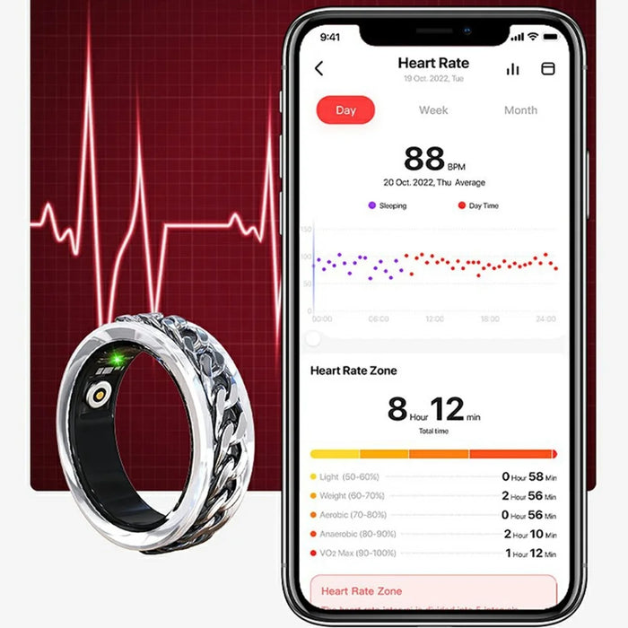 V5 Rotation Decompression Health Monitoring Multi-Function Smart Ring with Charging Case - Black / Size 12 - 7