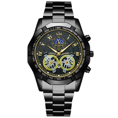 WLISTH 6189 Stylish Business Wrist Watch Steel Band Luminous Quartz Watch - Black+Rose Gold Dial / Black Strap - 1
