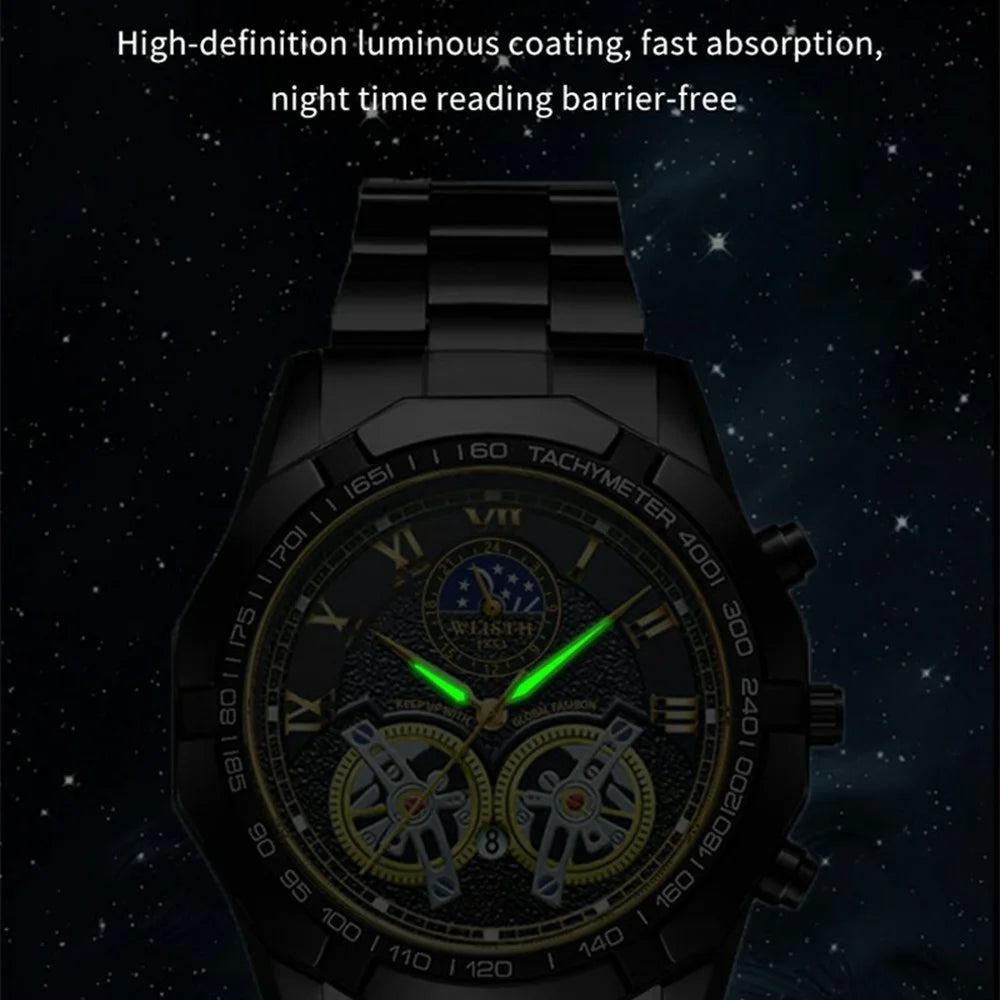 WLISTH 6189 Stylish Business Wrist Watch Steel Band Luminous Quartz Watch - Black+Rose Gold Dial / Black Strap - 2