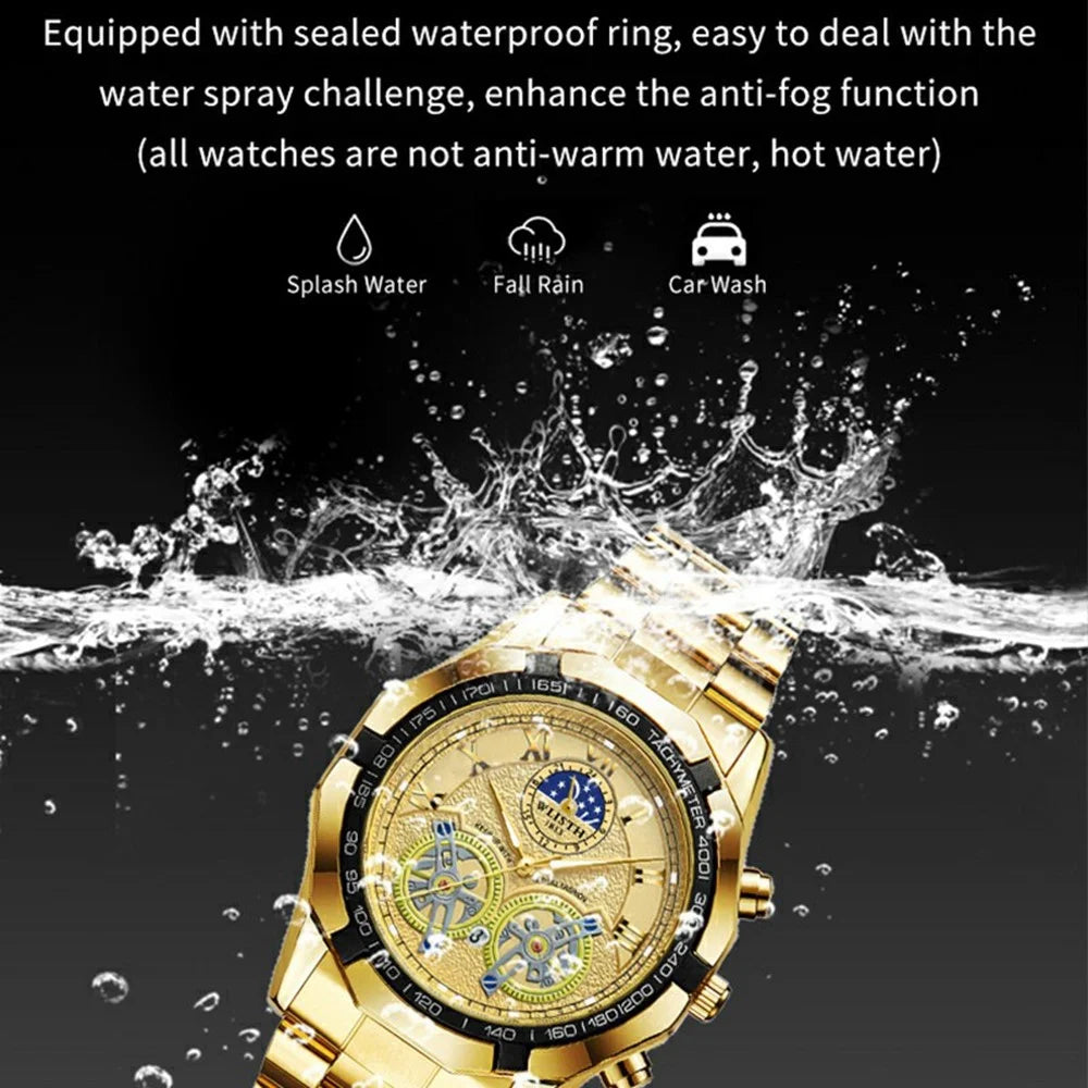 WLISTH 6189 Stylish Business Wrist Watch Steel Band Luminous Quartz Watch - Black+Rose Gold Dial / Black Strap - 4