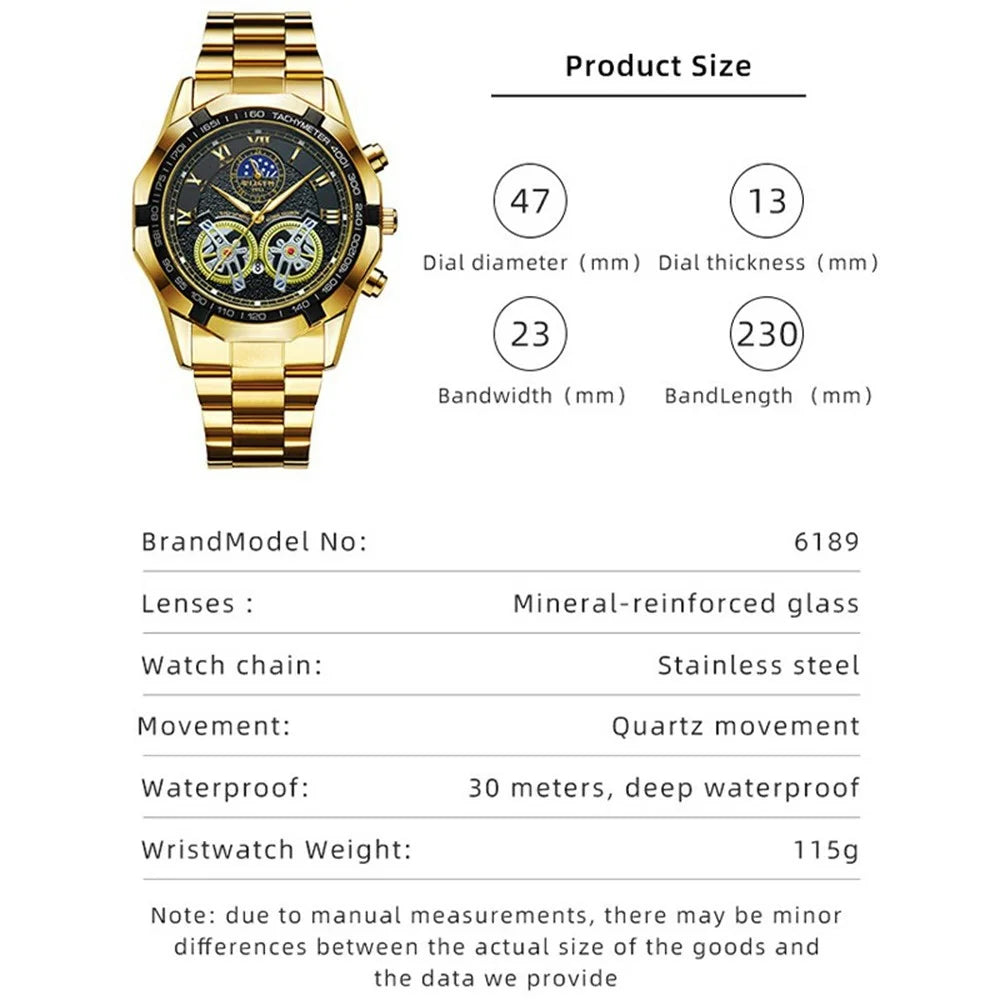 WLISTH 6189 Stylish Business Wrist Watch Steel Band Luminous Quartz Watch - Black+Rose Gold Dial / Black Strap - 7