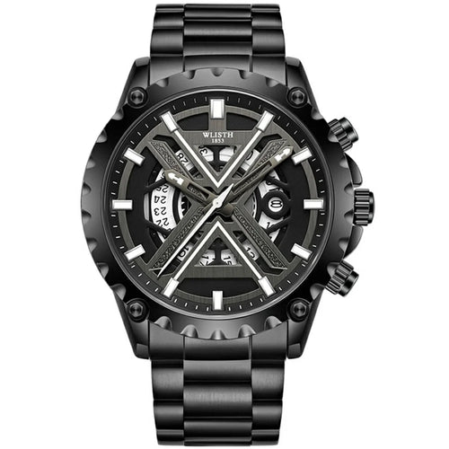WLISTH 6191 Stylish Hollow Out Steel Band Wrist Watch Luminous Quartz Watch - Black - 1