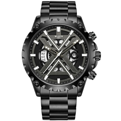 WLISTH 6191 Stylish Hollow Out Steel Band Wrist Watch Luminous Quartz Watch - Black - 1