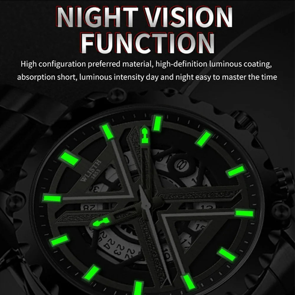WLISTH 6191 Stylish Hollow Out Steel Band Wrist Watch Luminous Quartz Watch - Black - 2