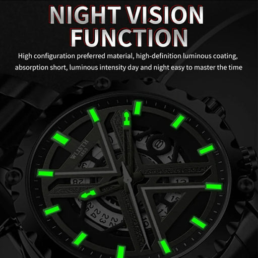 WLISTH 6191 Stylish Hollow Out Steel Band Wrist Watch Luminous Quartz Watch - Black - 2