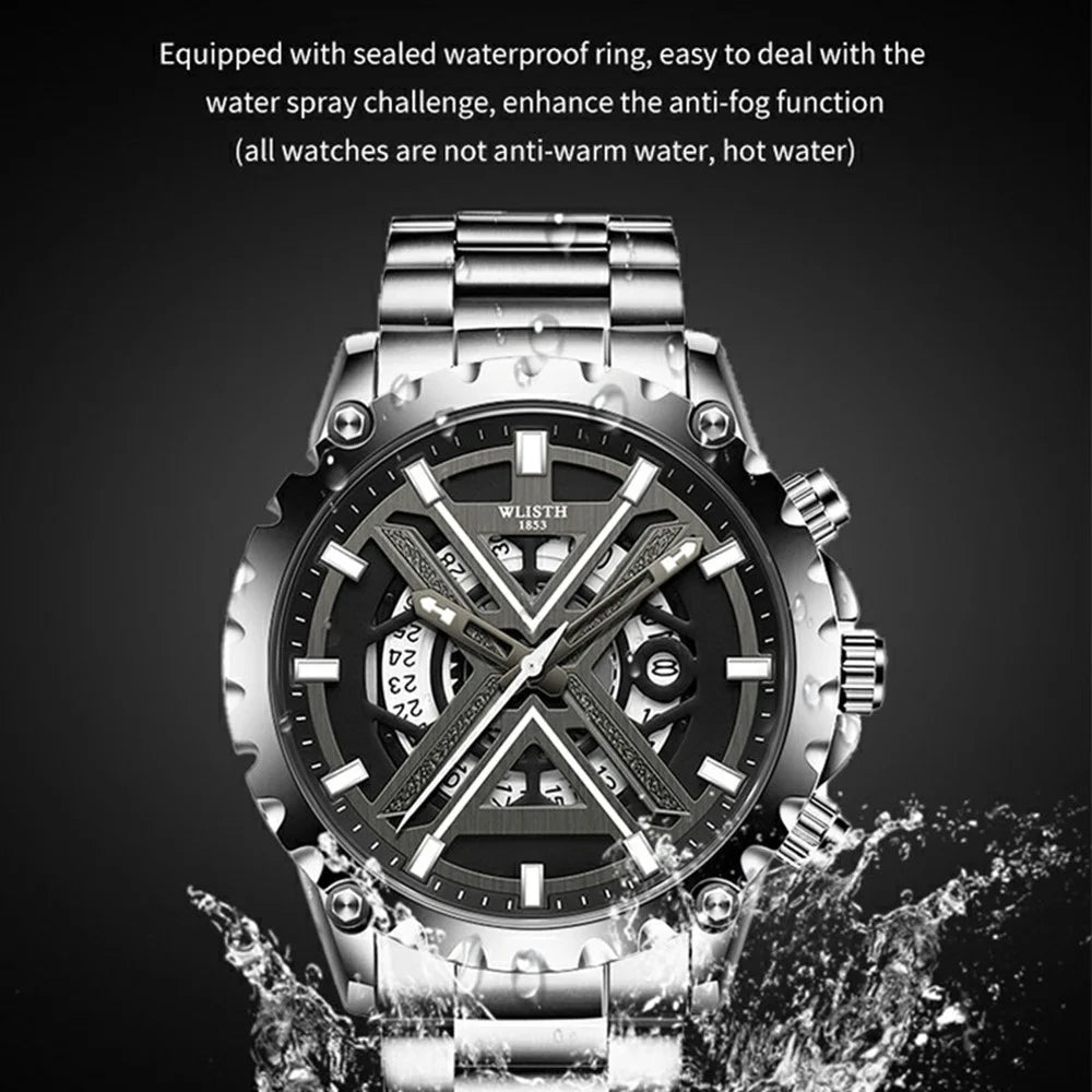 WLISTH 6191 Stylish Hollow Out Steel Band Wrist Watch Luminous Quartz Watch - Black - 4