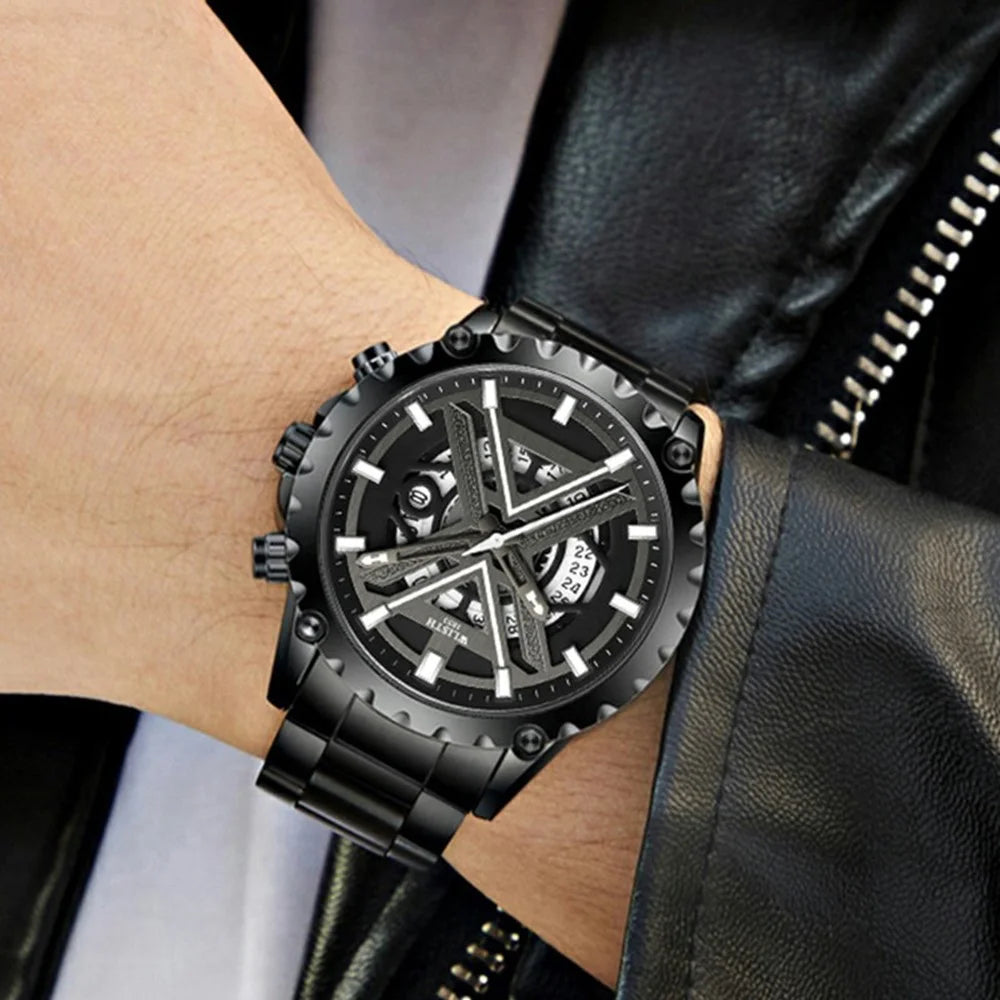 WLISTH 6191 Stylish Hollow Out Steel Band Wrist Watch Luminous Quartz Watch - Black - 5