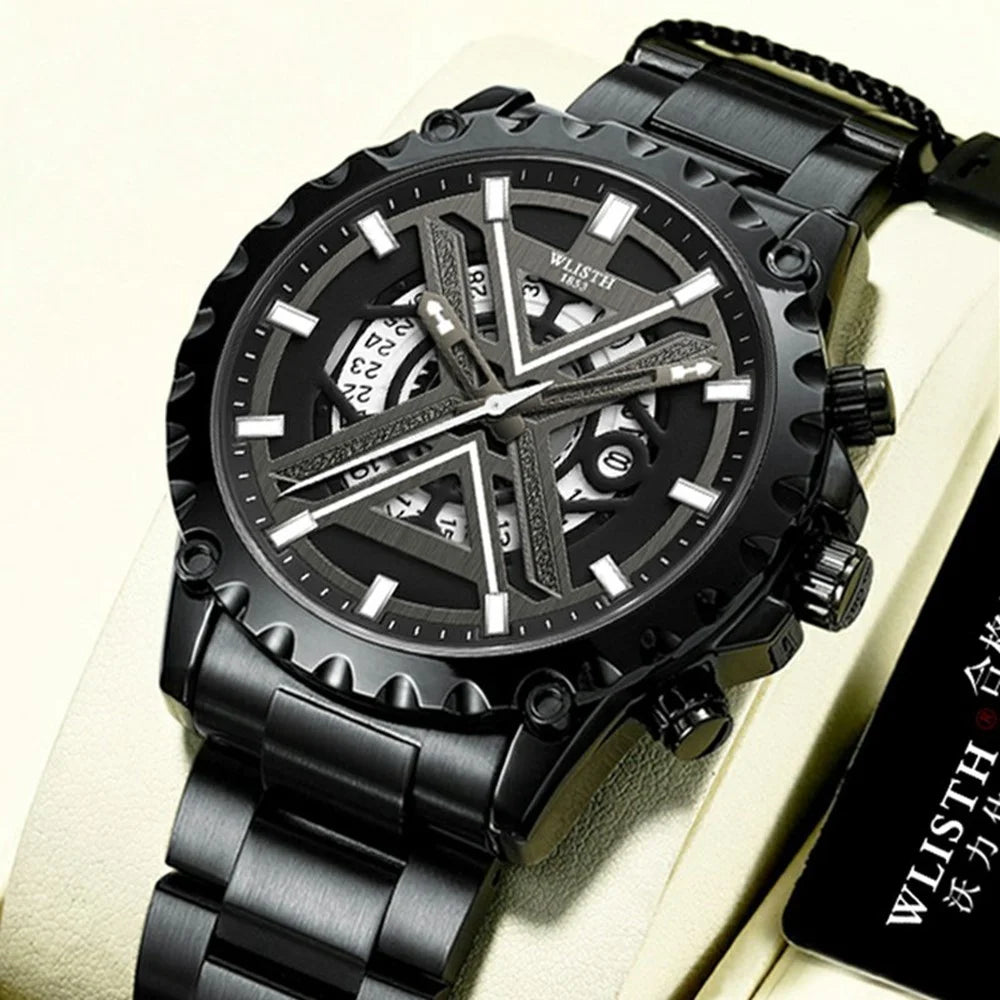WLISTH 6191 Stylish Hollow Out Steel Band Wrist Watch Luminous Quartz Watch - Black - 6