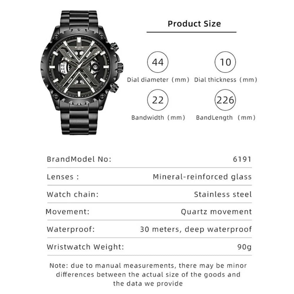 WLISTH 6191 Stylish Hollow Out Steel Band Wrist Watch Luminous Quartz Watch - Black - 7