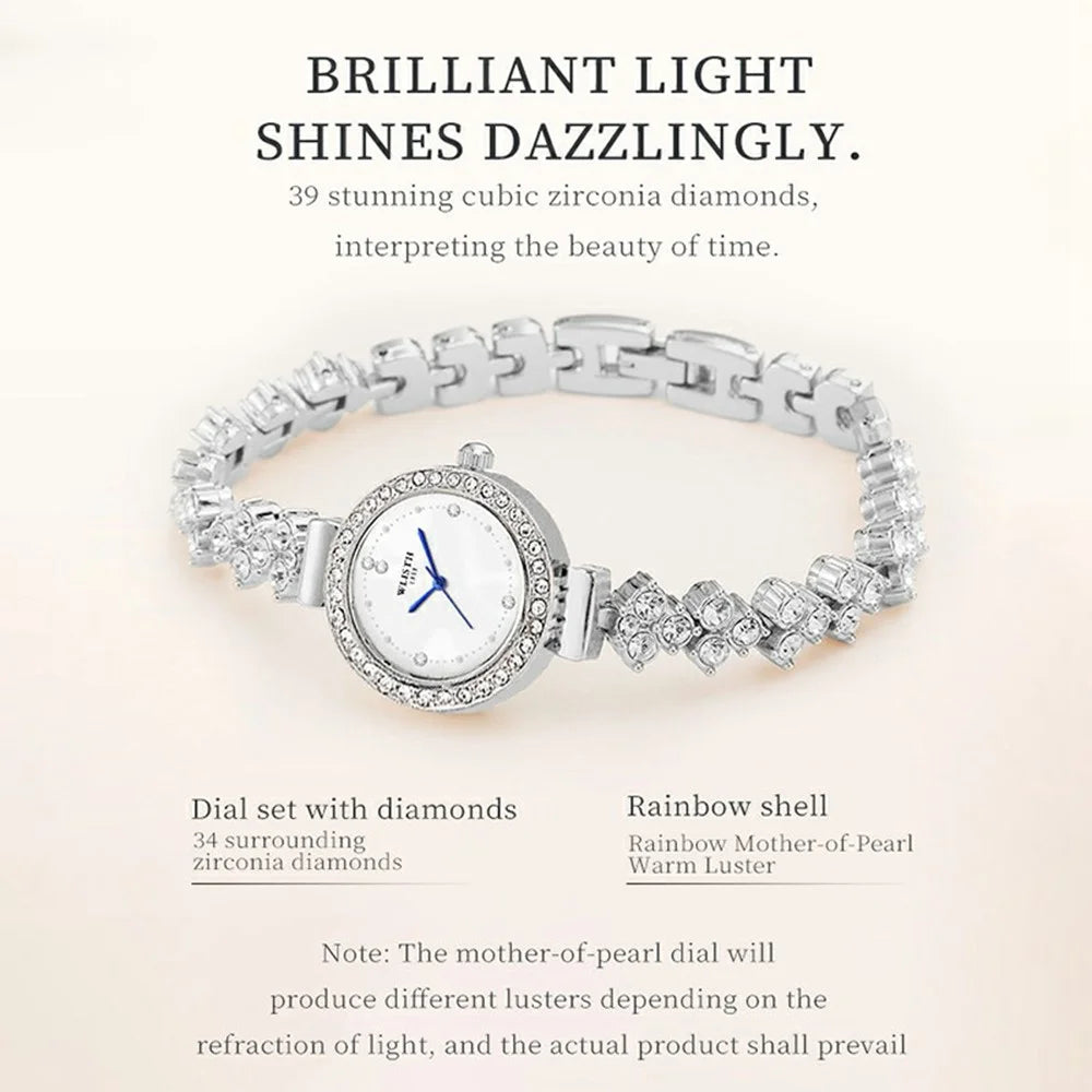 WLISTH 6196 Stylish Zircon Decor Women Round Quartz Watch Metal Strap Wrist Watch - 2
