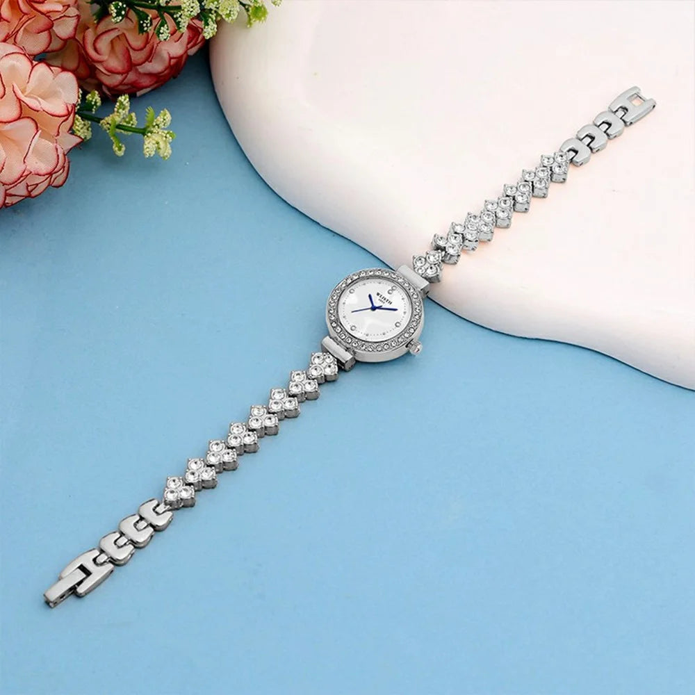 WLISTH 6196 Stylish Zircon Decor Women Round Quartz Watch Metal Strap Wrist Watch - 4