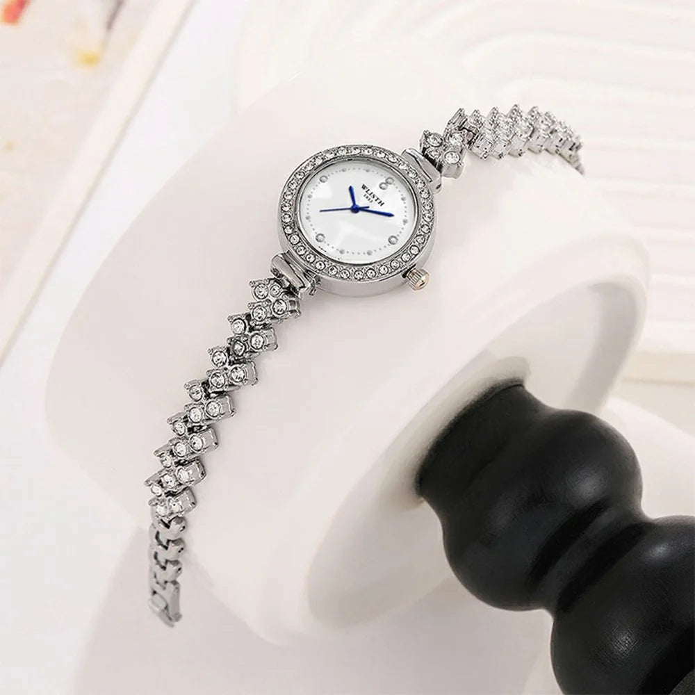 WLISTH 6196 Stylish Zircon Decor Women Round Quartz Watch Metal Strap Wrist Watch - 6