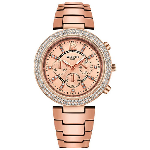 WLISTH 6197 Rhinestone Decor Women Quartz Watch Luminous Round Wrist Watch - Rose Gold Dial - 1