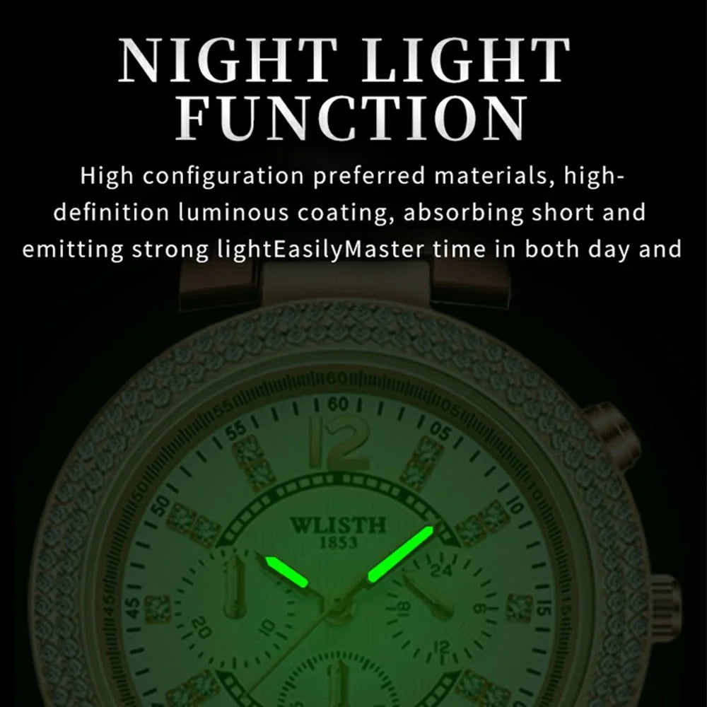 WLISTH 6197 Rhinestone Decor Women Quartz Watch Luminous Round Wrist Watch - Rose Gold Dial - 3
