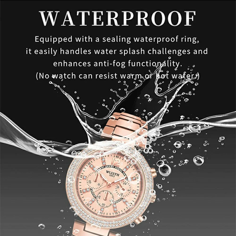 WLISTH 6197 Rhinestone Decor Women Quartz Watch Luminous Round Wrist Watch - Rose Gold Dial - 4