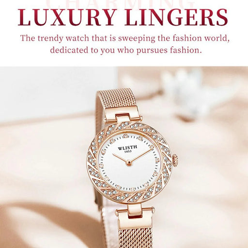 WLISTH 6198 Rhinestone Decor Stylish Round Women Quartz Watch - Rose Gold - 2