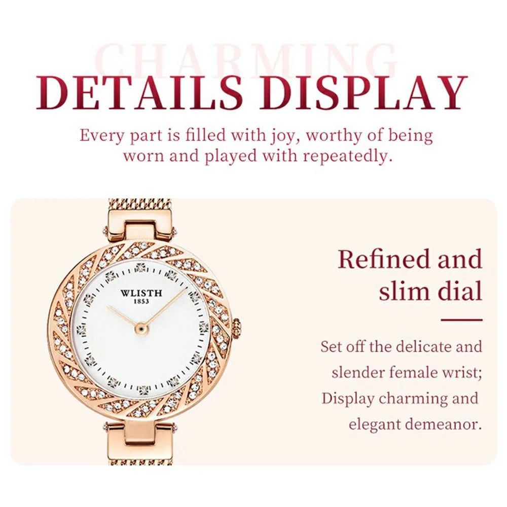 WLISTH 6198 Rhinestone Decor Stylish Round Women Quartz Watch - Rose Gold - 3
