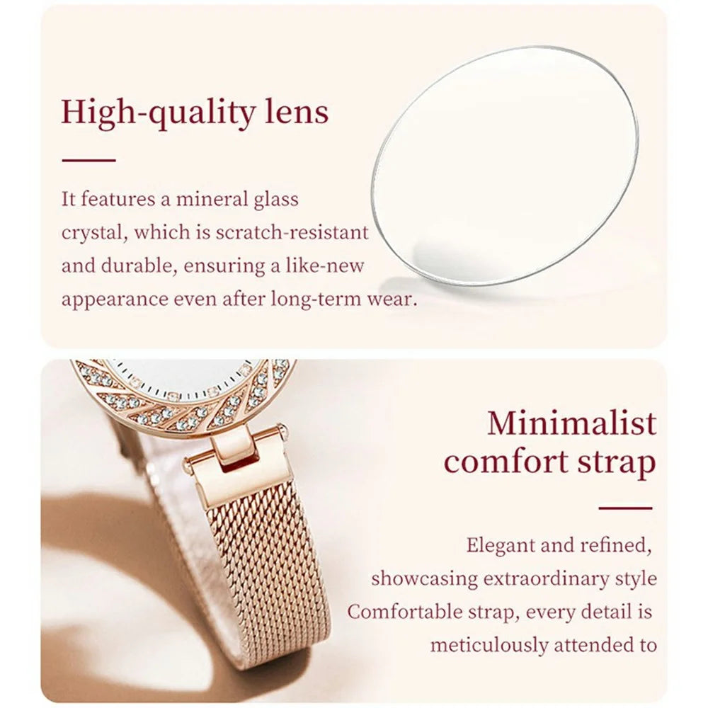 WLISTH 6198 Rhinestone Decor Stylish Round Women Quartz Watch - Rose Gold - 4