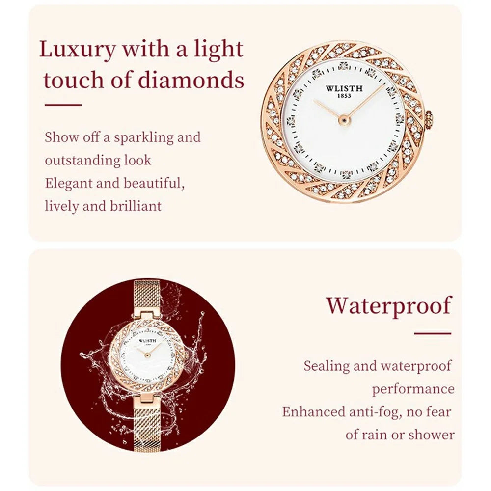 WLISTH 6198 Rhinestone Decor Stylish Round Women Quartz Watch - Rose Gold - 5