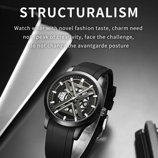WLISTH 6183 Simple Stylish Luminous Quartz Watch with Silicone Strap - Black - 2