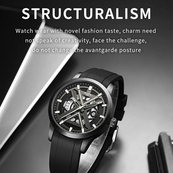 WLISTH 6183 Simple Stylish Luminous Quartz Watch with Silicone Strap - Black - 2