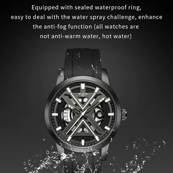 WLISTH 6183 Simple Stylish Luminous Quartz Watch with Silicone Strap - Black - 5