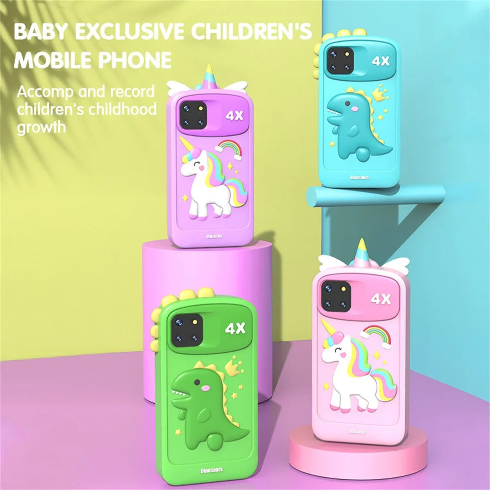 PI MAX 48MP Dual Lens 4-inch IPS Screen Cartoon Animal Children Educational Phone Camera Toy - Blue Dinosaur - 3