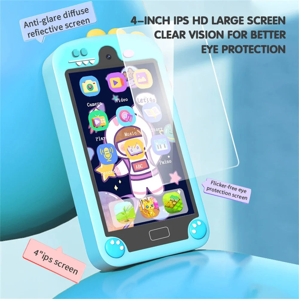 PI MAX 48MP Dual Lens 4-inch IPS Screen Cartoon Animal Children Educational Phone Camera Toy - Blue Dinosaur - 4