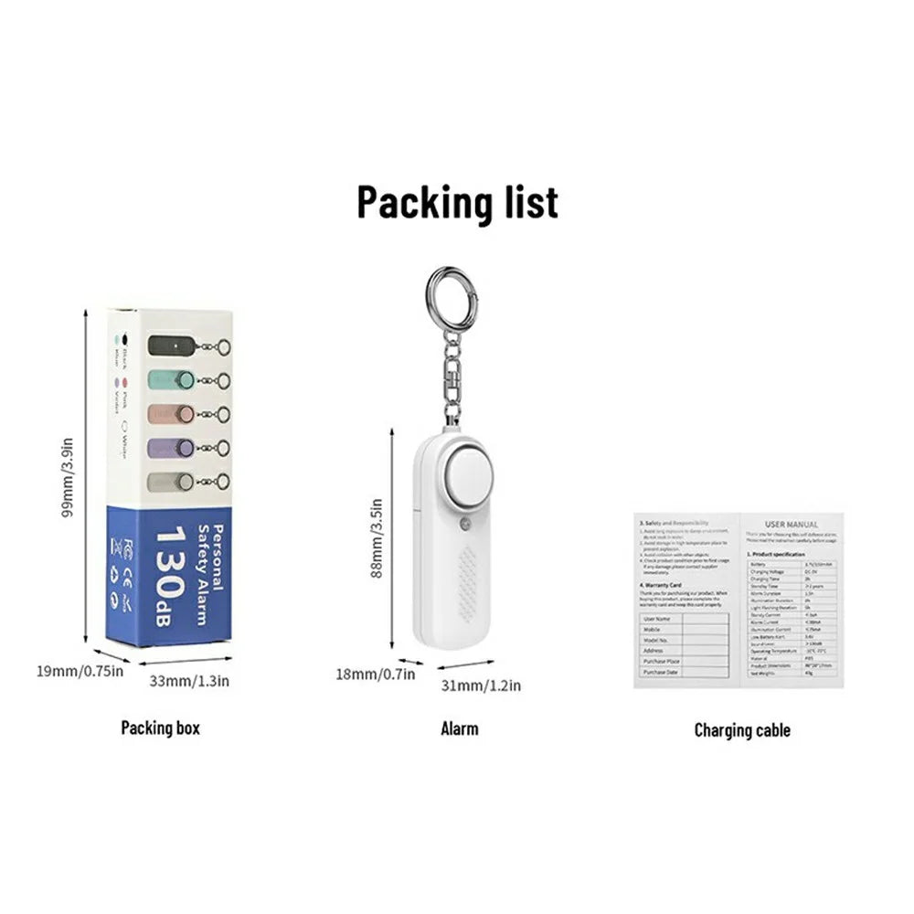 PA200 Personal Alarm Safety Device 130dB Loud Sound 10 Lumens LED Light Anti Wolf Artifact - White - 7