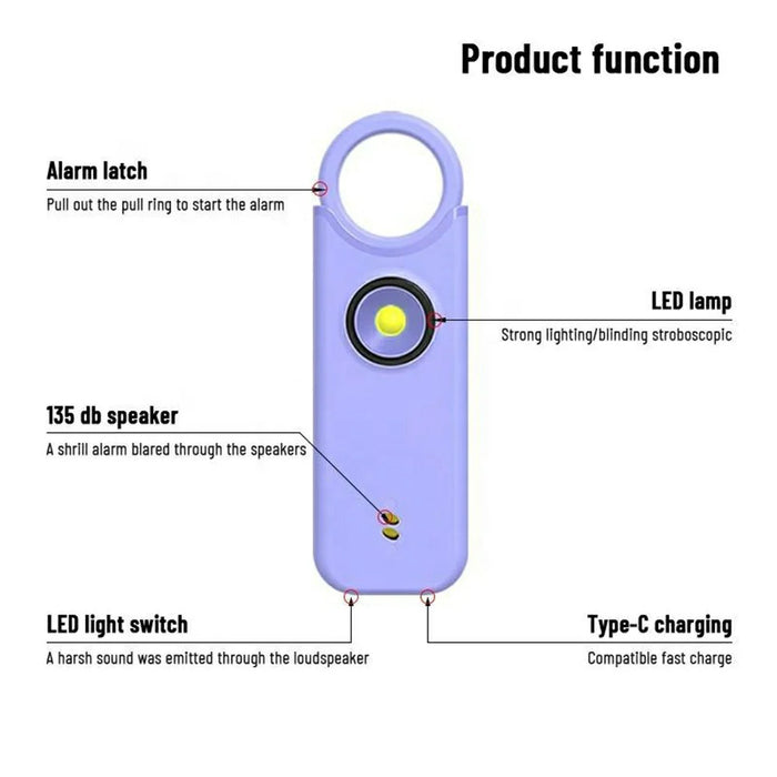PA300 Personal Alarm 135dB Self Defense Device Pull Pin Vibration Sensing Dual Mode Alert - Purple - 2