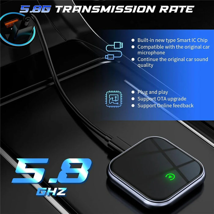 BY963 Vehicle Wireless Adapter WiFi Bluetooth-compatible Dual Connection Car Connectivity Converter Box - Carplay - 4
