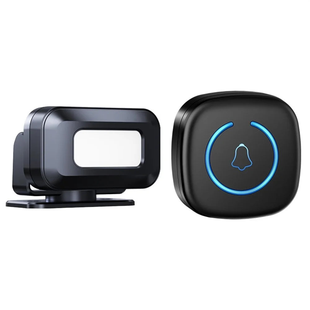 M8 Commercial Wireless Sensor Infrared Motion Detector Welcome Doorbell Chime with 1 Transmitter + 1 Receiver - US Plug  /  Black - 1