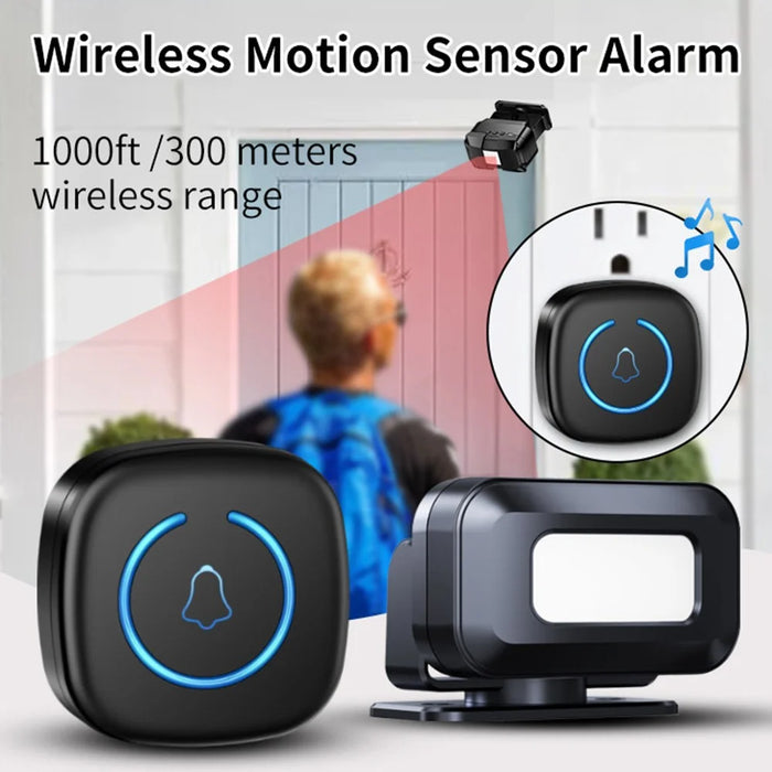 M8 Commercial Wireless Sensor Infrared Motion Detector Welcome Doorbell Chime with 1 Transmitter + 1 Receiver - US Plug  /  Black - 2