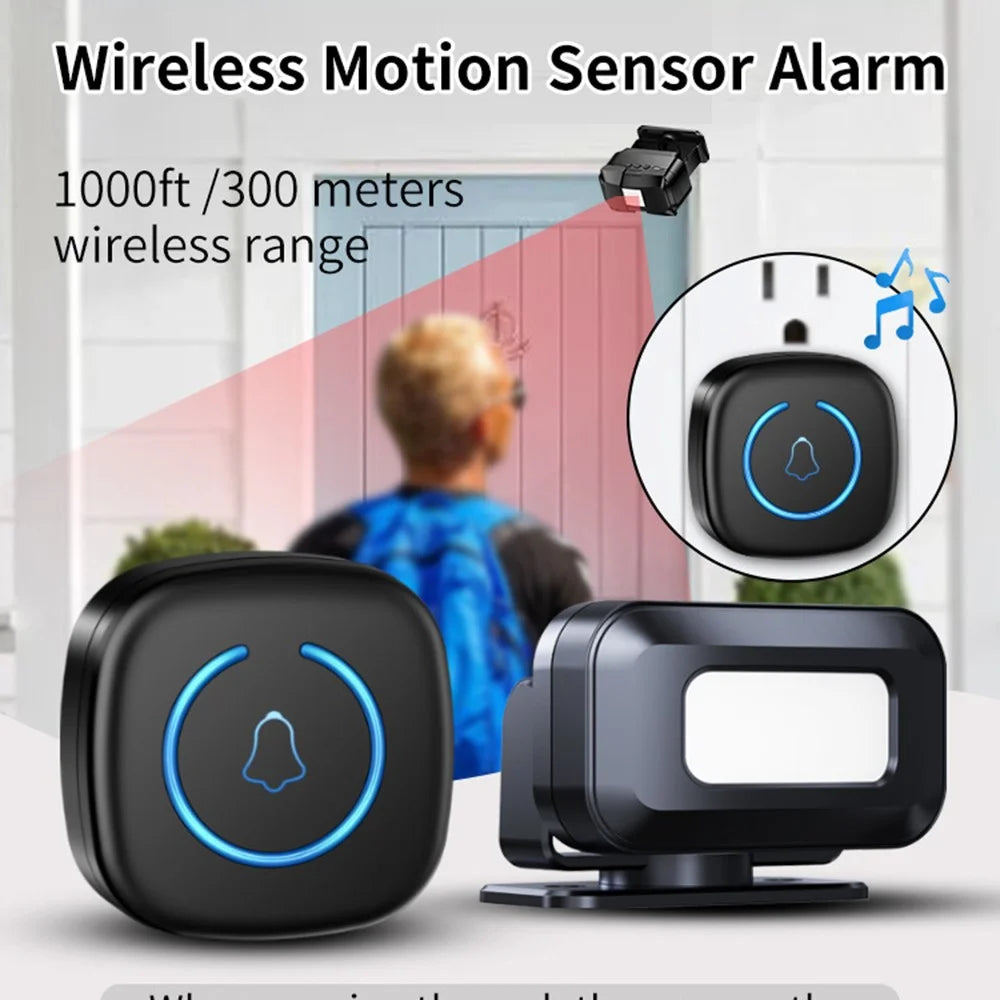 M8 Commercial Wireless Sensor Infrared Motion Detector Welcome Doorbell Chime with 2 Transmitter + 1 Receiver - US Plug  /  Black - 2