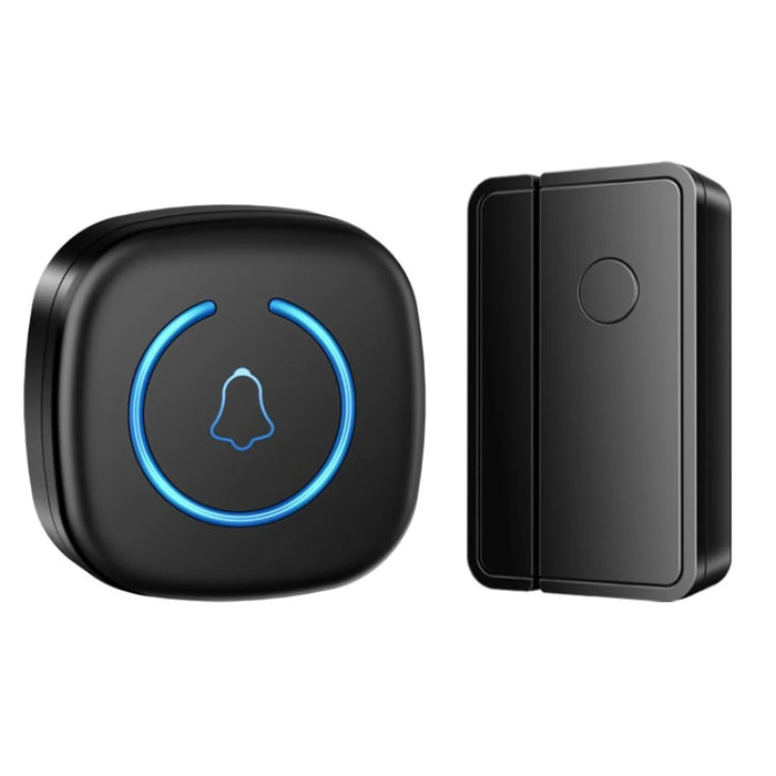 M8 Commercial Wireless Door Magnet Sensor Chime Welcome Visitor Alert with 1 Transmitter + 1 Receiver - US Plug / Black - 1