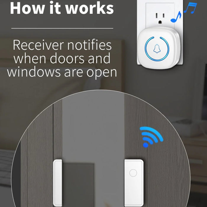 M8 Commercial Wireless Door Magnet Sensor Chime Welcome Visitor Alert with 1 Transmitter + 1 Receiver - US Plug / Black - 5