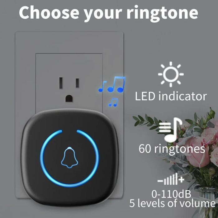 M8 Commercial Wireless Door Magnet Sensor Chime Welcome Visitor Alert with 1 Transmitter + 1 Receiver - US Plug / Black - 6