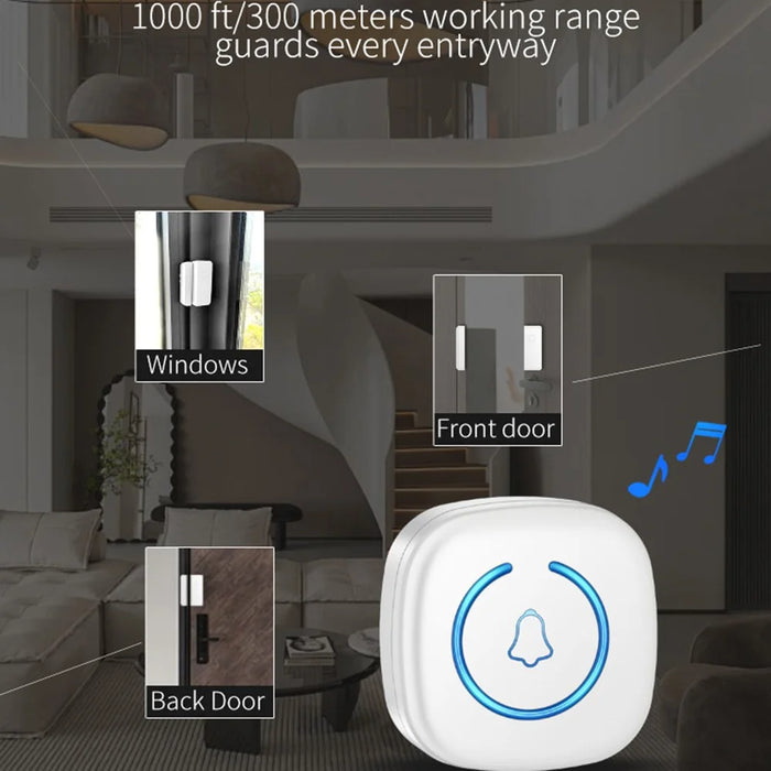 M8 Commercial Wireless Door Magnet Sensor Chime Welcome Visitor Alert with 1 Transmitter + 1 Receiver - US Plug / Black - 7