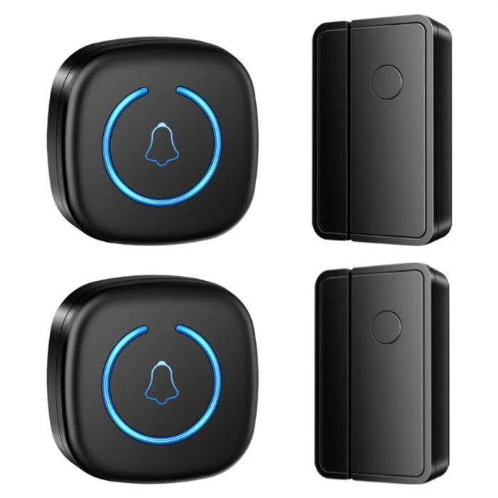 M8 Commercial Wireless Door Magnet Sensor Chime Welcome Visitor Alert with 2 Transmitter + 2 Receiver - US Plug / Black - 1