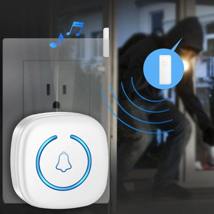 M8 Commercial Wireless Door Magnet Sensor Chime Welcome Visitor Alert with 2 Transmitter + 2 Receiver - US Plug / Black - 4