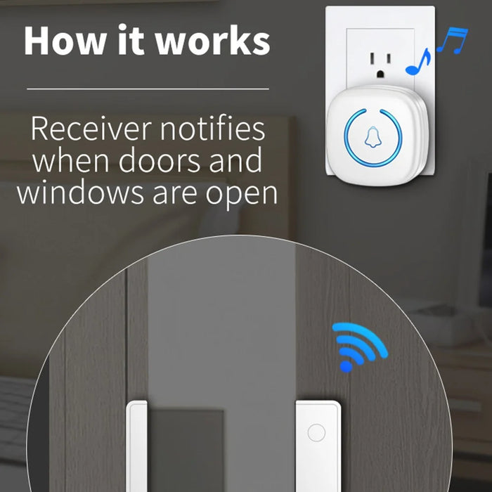 M8 Commercial Wireless Door Magnet Sensor Chime Welcome Visitor Alert with 2 Transmitter + 2 Receiver - US Plug / Black - 6