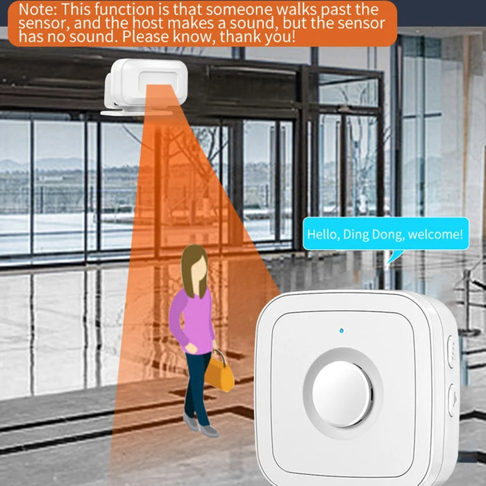 M12 52 Musics Wireless Sensor Welcome Doorbell Shop Entry Detector Alarm with 1 Transmitter + 1 Receiver - US Plug / White - 4