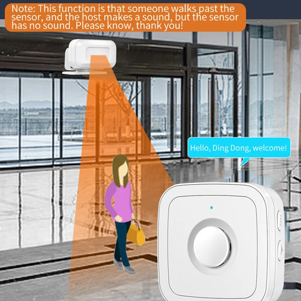 M12 52 Musics Wireless Sensor Welcome Doorbell Shop Entry Detector Alarm with 3 Transmitter + 1 Receiver - US Plug / Black - 5