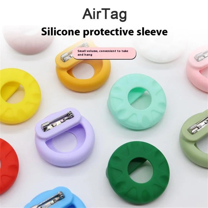For Apple AirTag Silicone Cover Bluetooth-compatible Tracker Protective Case Brooch Style - White - 7